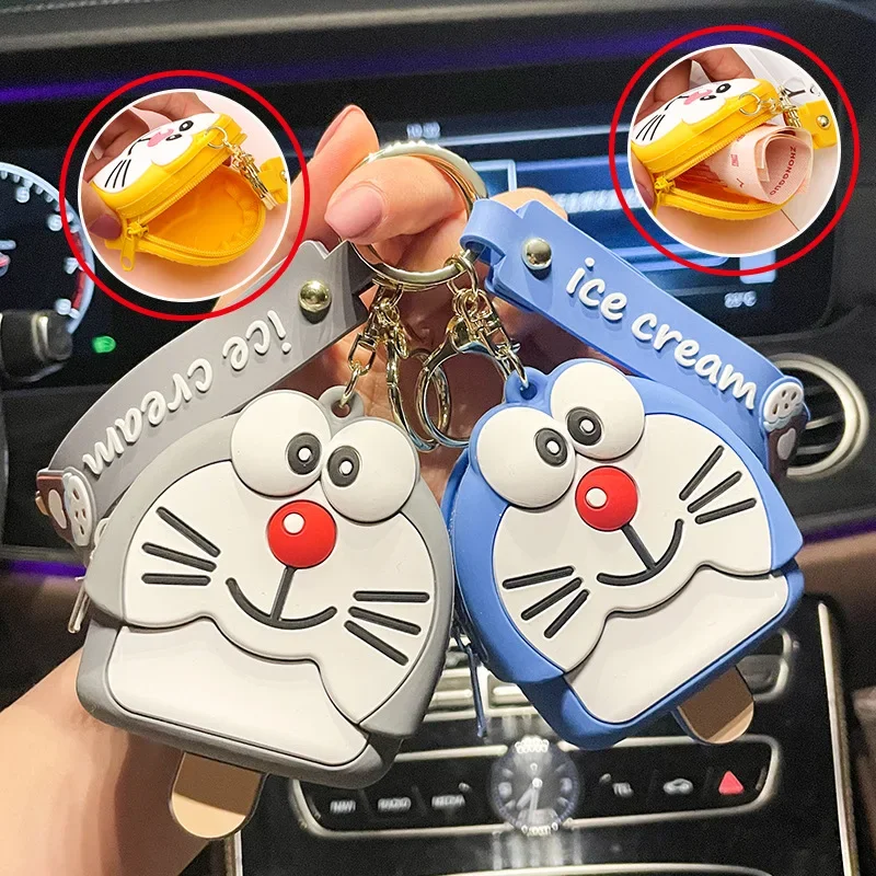

2025 Creative silicone coin wallet keychain pendant Doraemon cat bag coin storage bag