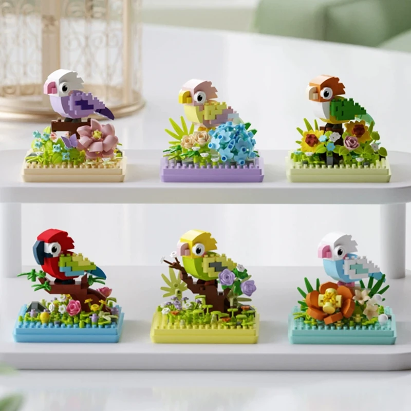 حيوانات لطيفة الطيور الببغاء كوكاتيل زهرة سر الكلام الببغاء البطريق اللبنات عدة فتاة الطوب نموذج الاطفال لعبة الأطفال #2