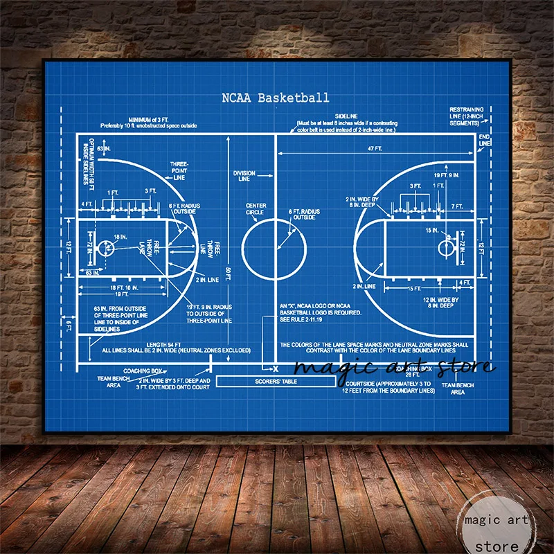 Several Colors Basketball Court Blueprint Art Sports Posters Canvas Paintings Wall Prints Pictures for Room Home Boys Room Decor