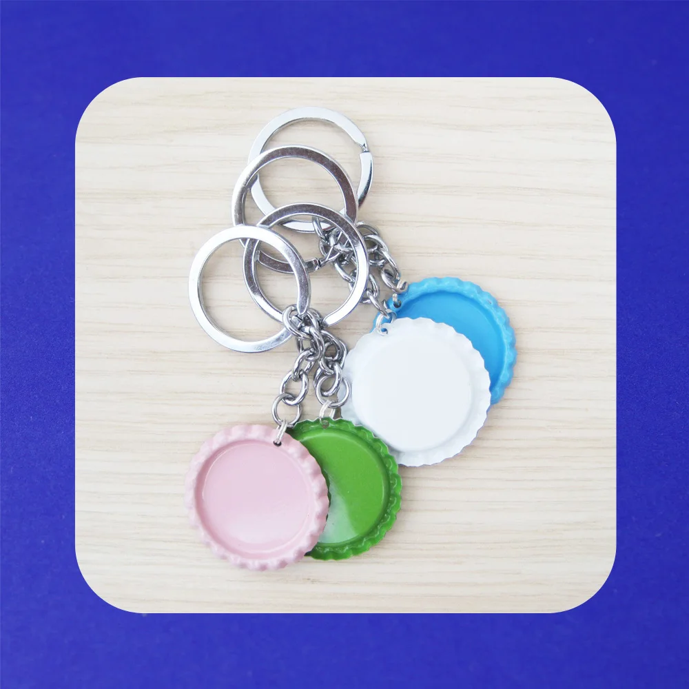 Free Shipping Mix Order 200 Pcs Flattened Two Side Colored Bottle Caps With Hole +200 Pcs Key Chain For Jewelry Craft  Making