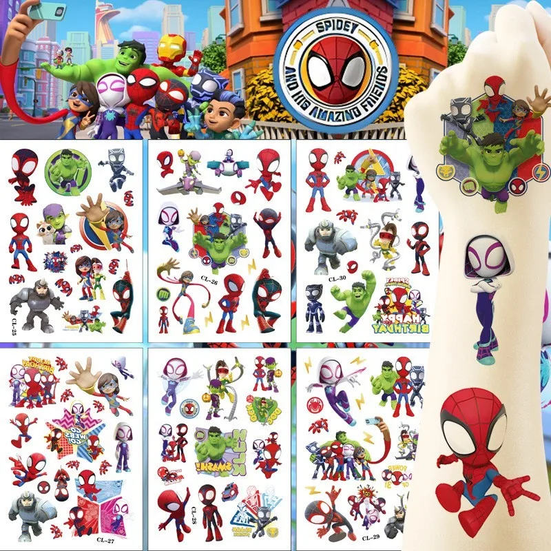 2024 New Spidey And His Amazing Friends Temporary Tattoos For Kids Birthday Party Supplies Cute Tattoos Stickers Decoration