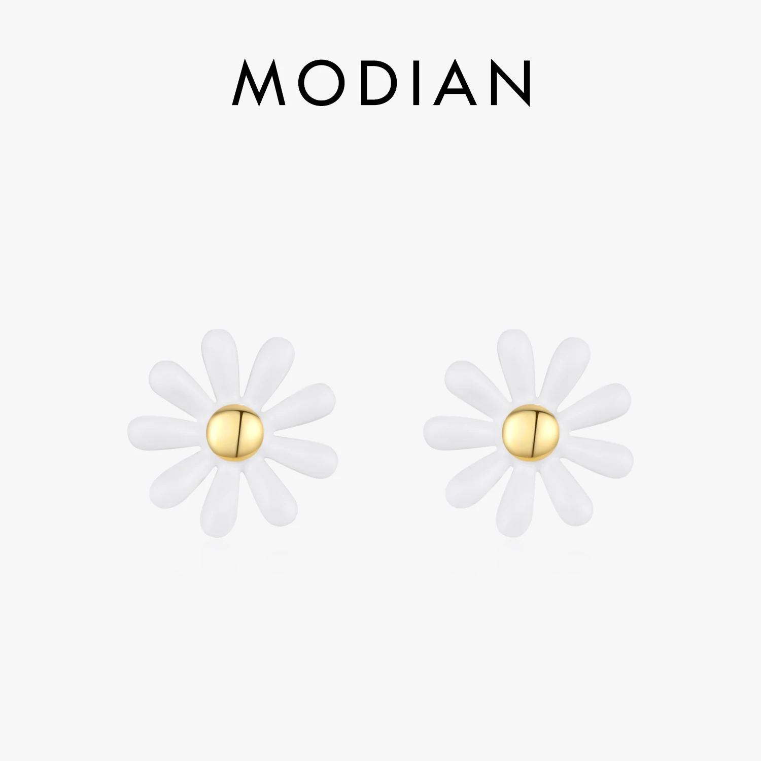 

MODIAN 925 Sterling Silver Simple White Enamel Daisy Flowers Stud Earrings Classic Party Charm Silver Jewelry For Women Gifts