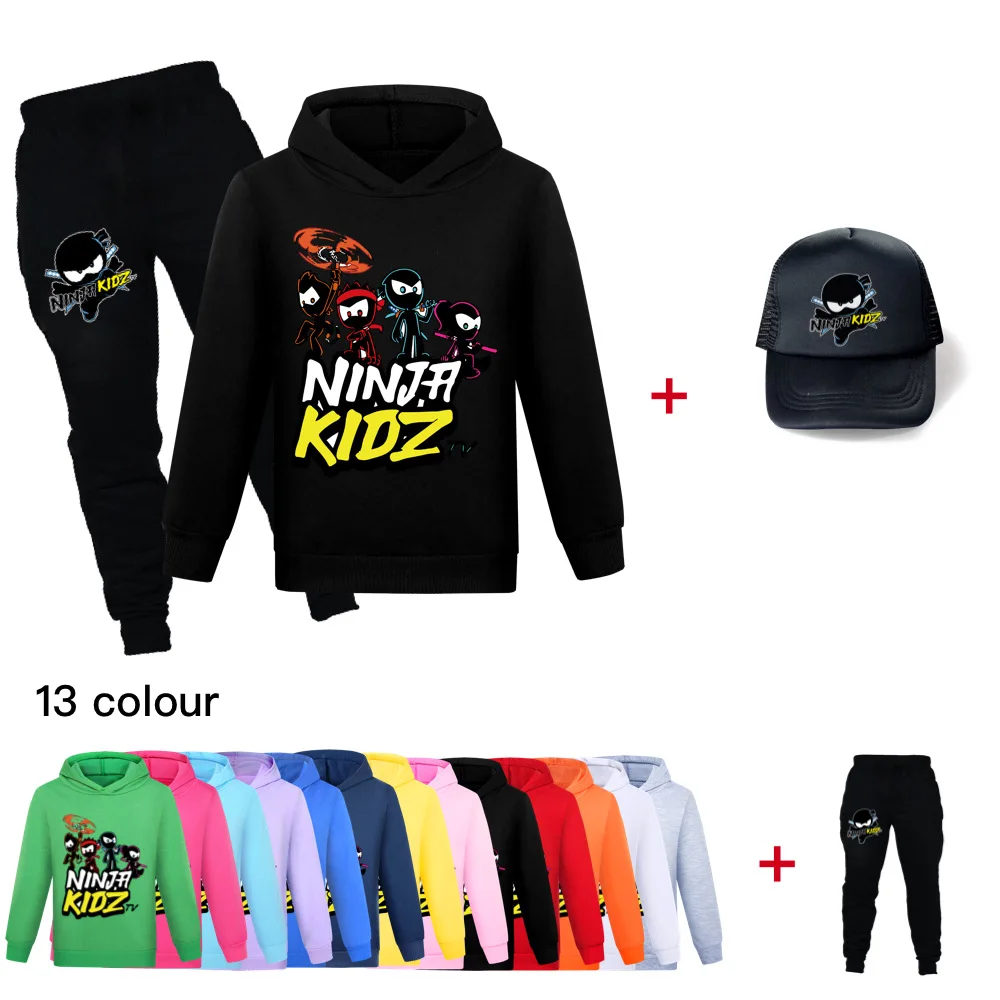 

Детские толстовки NINJA KIDZ, детская одежда для мальчиков и девочек, спортивный костюм, топы с длинным рукавом и штаны, комплекты с шапкой, детский модный спортивный костюм