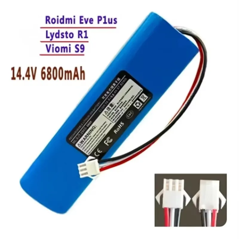 14.4V/ Robot Vacuum Battery for Xiaomi Yunmi S9, Ruimi R1, and Roidmi Eve Plus 14.8V Lithium Battery 2P4S 5200mAh