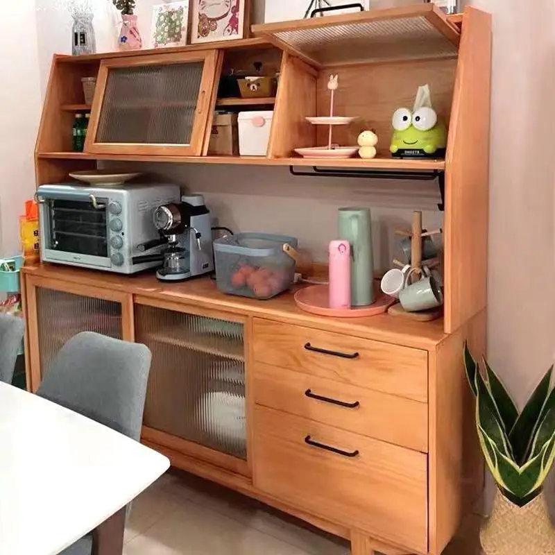 

Nordic Dining Side Cabinet Solid Wood Japanese Integrated Wall High Cabinet Modern Simple Tea Cabinet