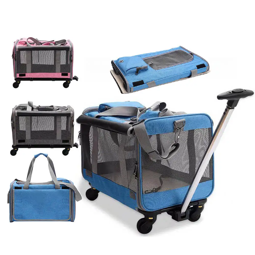 

STLFAirline Approved Large-Capacity Pink Soft Sided Tote Luggage Detachable Wheel Cat Dog Pet Carrier Zipper Closure Style