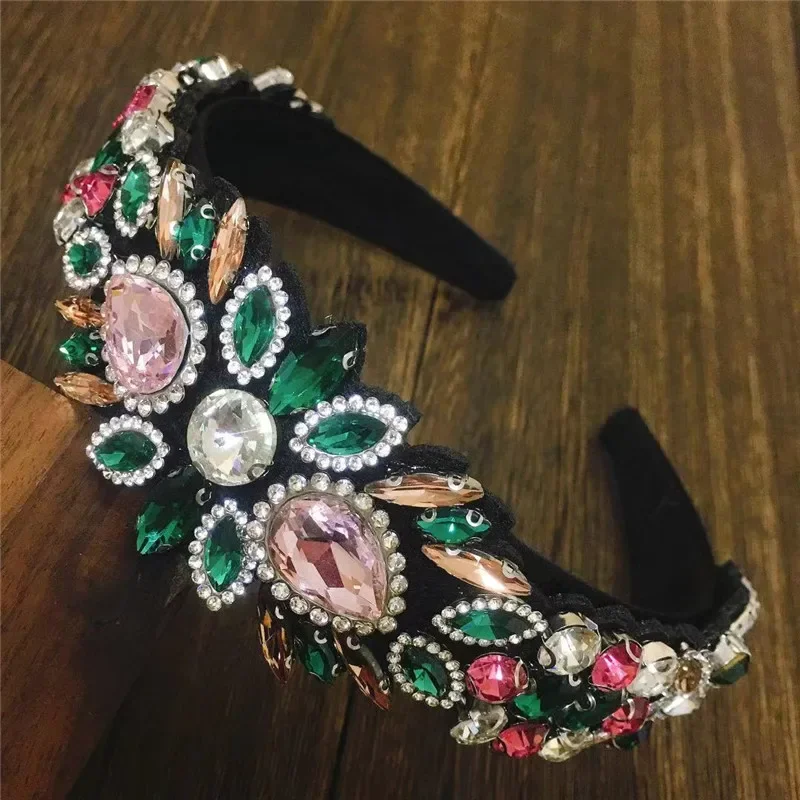 

Colorful Gem Baroque Headbands For Women Rhinestone Diamond Luxury Hair Accessories Geometric Flower Crystal Hairbands QH24