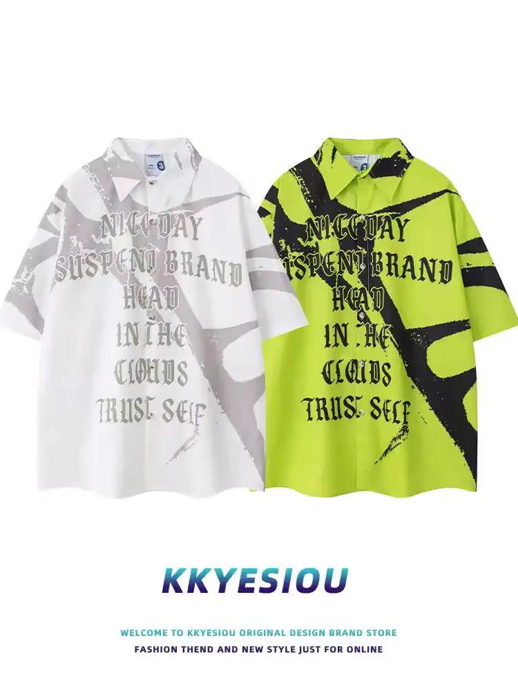 Unsiex Print T-short 2026 New Summer Men Women Vintage Stylish Short Sleeve T-Shirt Fluorescent Green Hip Hop Beach Fashion Top