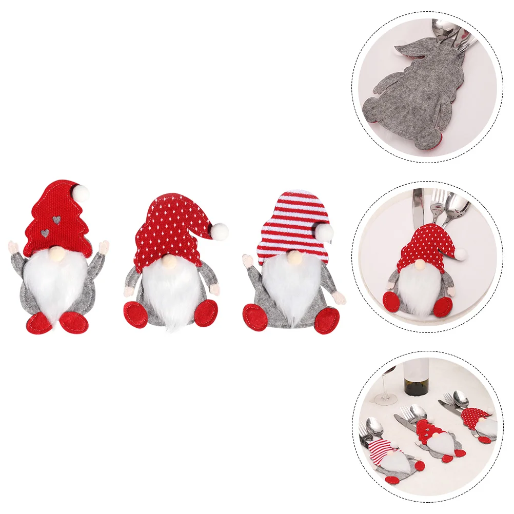 3 Pcs Christmas Cutlery Set Bags Dinnerware Gnome Cover for Xmas Theme Dining Table