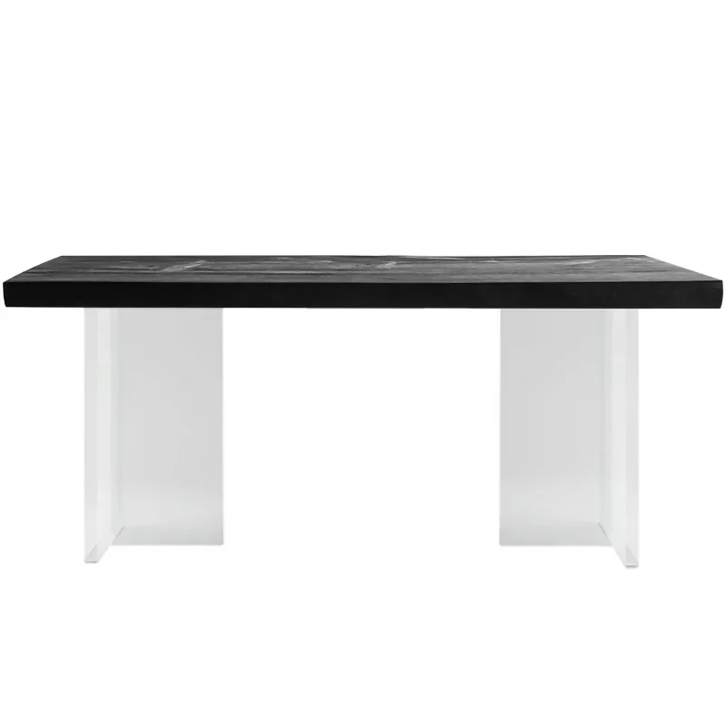 Carbonized black solid wood dining table Household natural edge log large board table