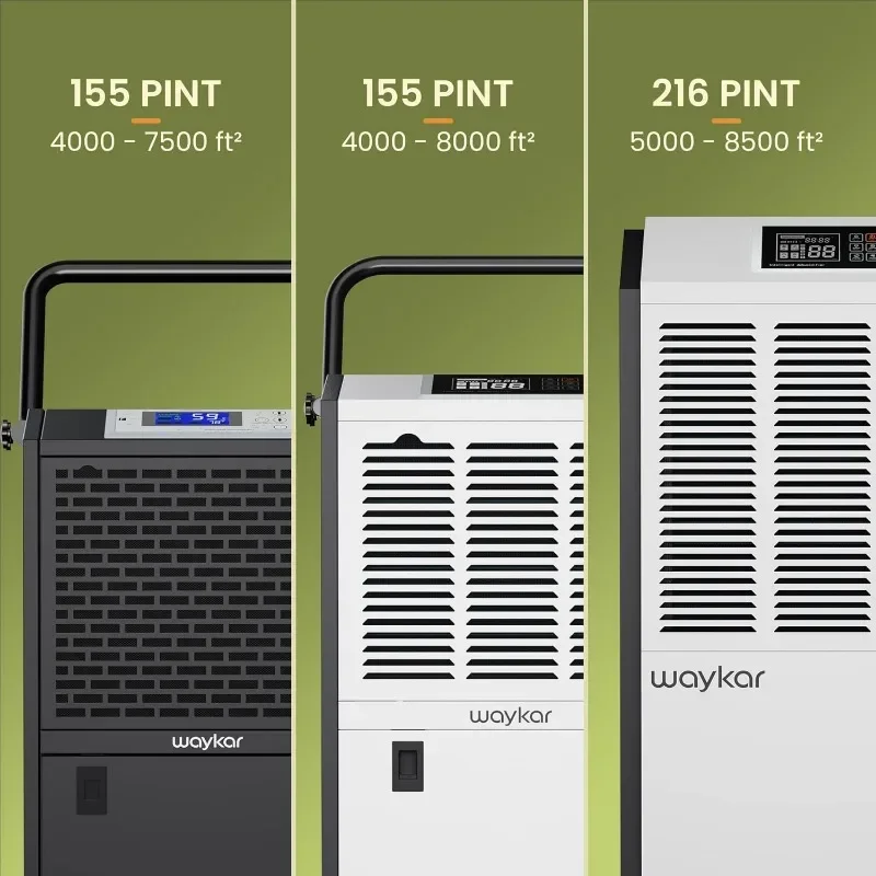 Waykar 155 Pints Large Commercial Dehumidifier with Drain Hose, Industrial Dehumidifier in Large Space up to 8000 Sq. Ft