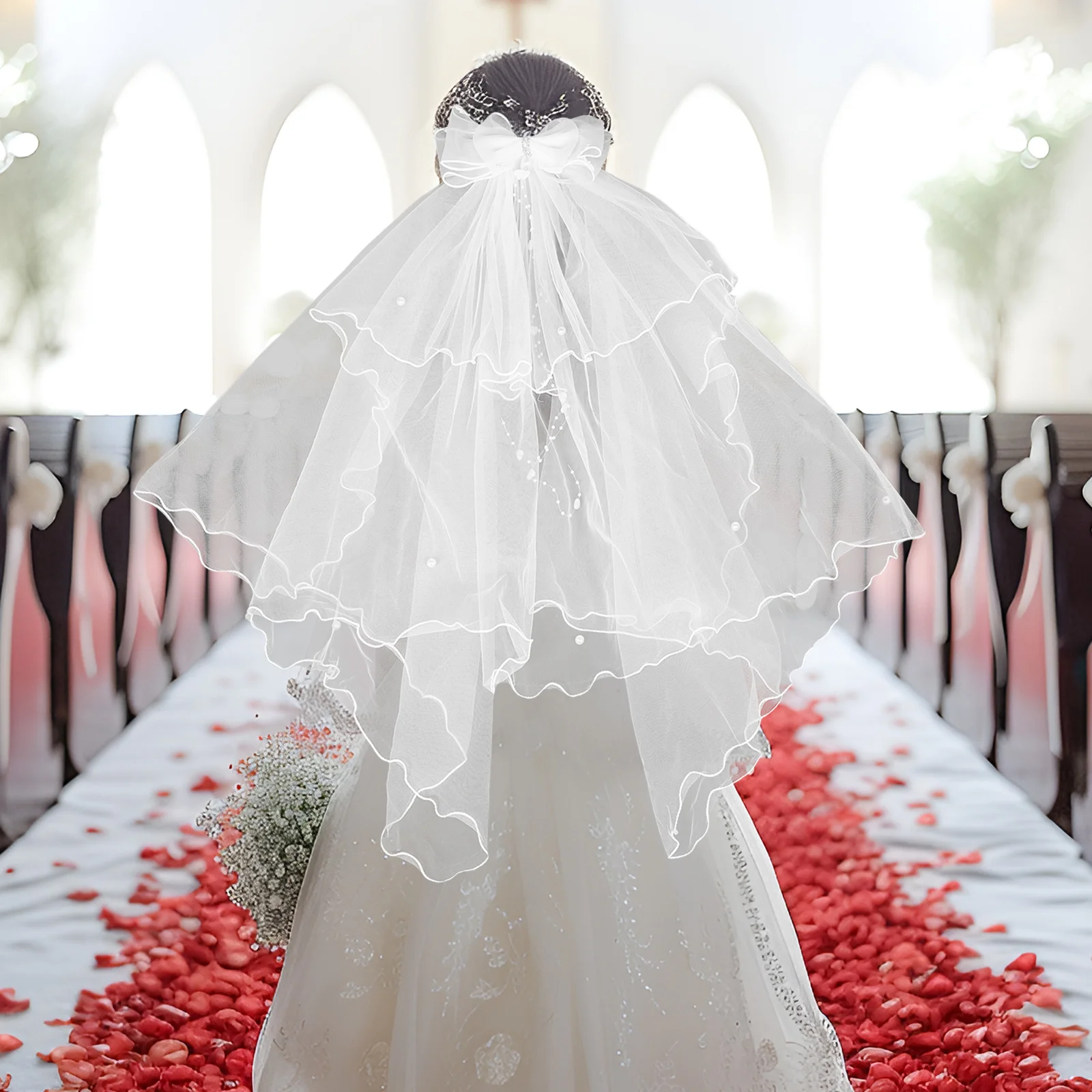 

Girls First Communion Veil White Bow Soft Lightweight Veil Hair Clip for Church Religious Ceremony Birthday Party Accessories