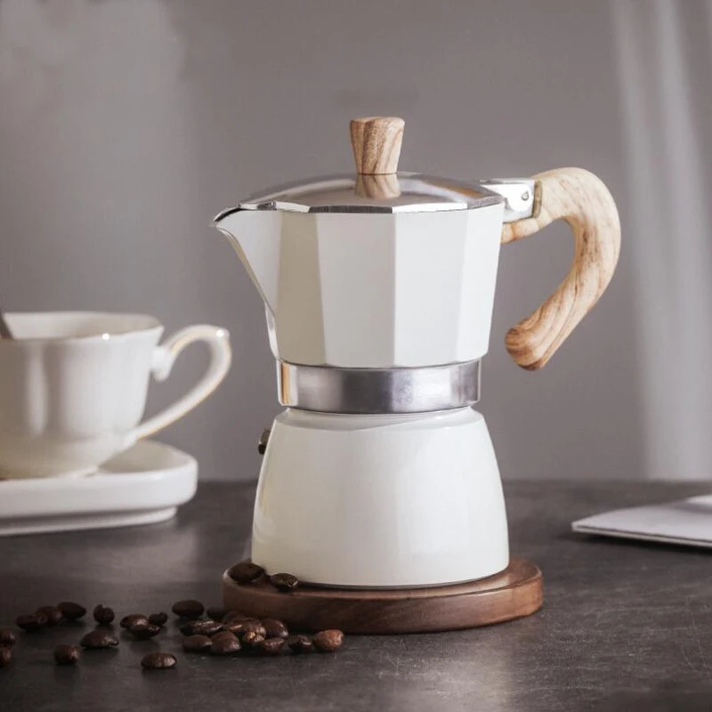 

Italian Style Espresso Coffee Moka Pot Wooden Handle Moka Pot with Stove Kitchen Coffee Maker & Accessories 150ml/300ml