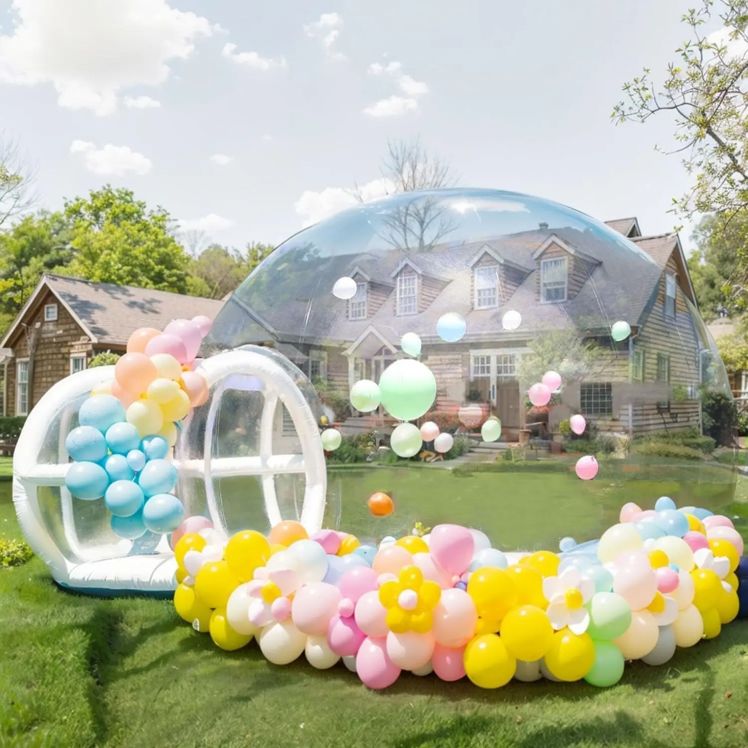 

Inflatable bubble house with trampoline and transparent dome PVC material