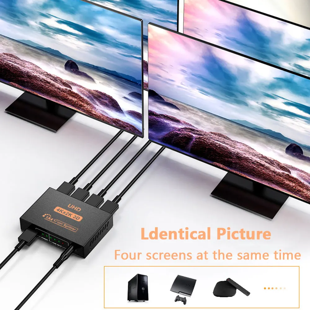 HDMI-совместимый разветвитель преобразователь 1 в 4 Выход 1X4 1X2 разветвитель усилитель HDCP 4K между тем дисплей для настольного ТВ DVD PS4/3 Xbox