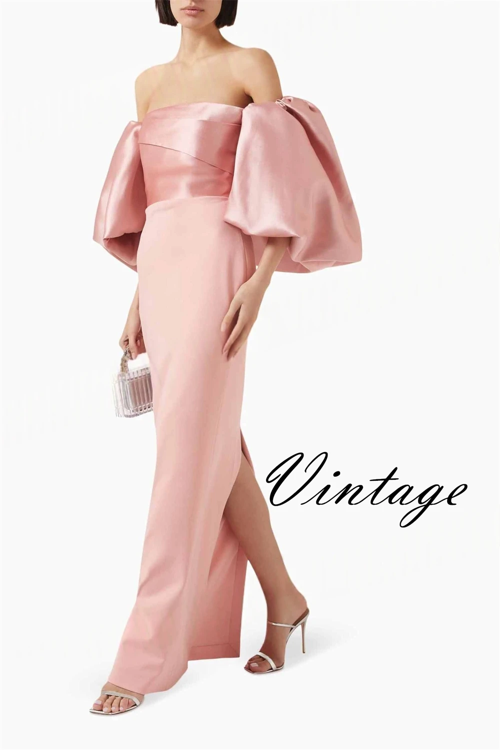 

Customized Temperament Pink Jersey Evening Dress Exquisite Off the Shoulder Half Sleeves Prom Dress Open Back Cocktail Dress