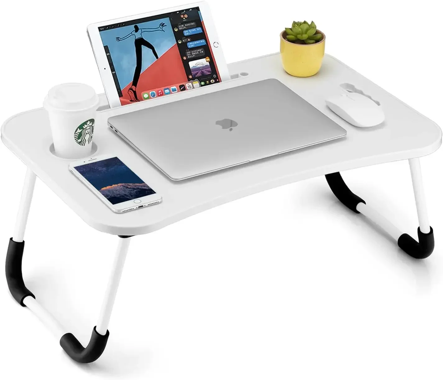 Foldable Laptop Table, Portable Lap Desk Bed Table Tray, Laptop Stand with Cup Holder