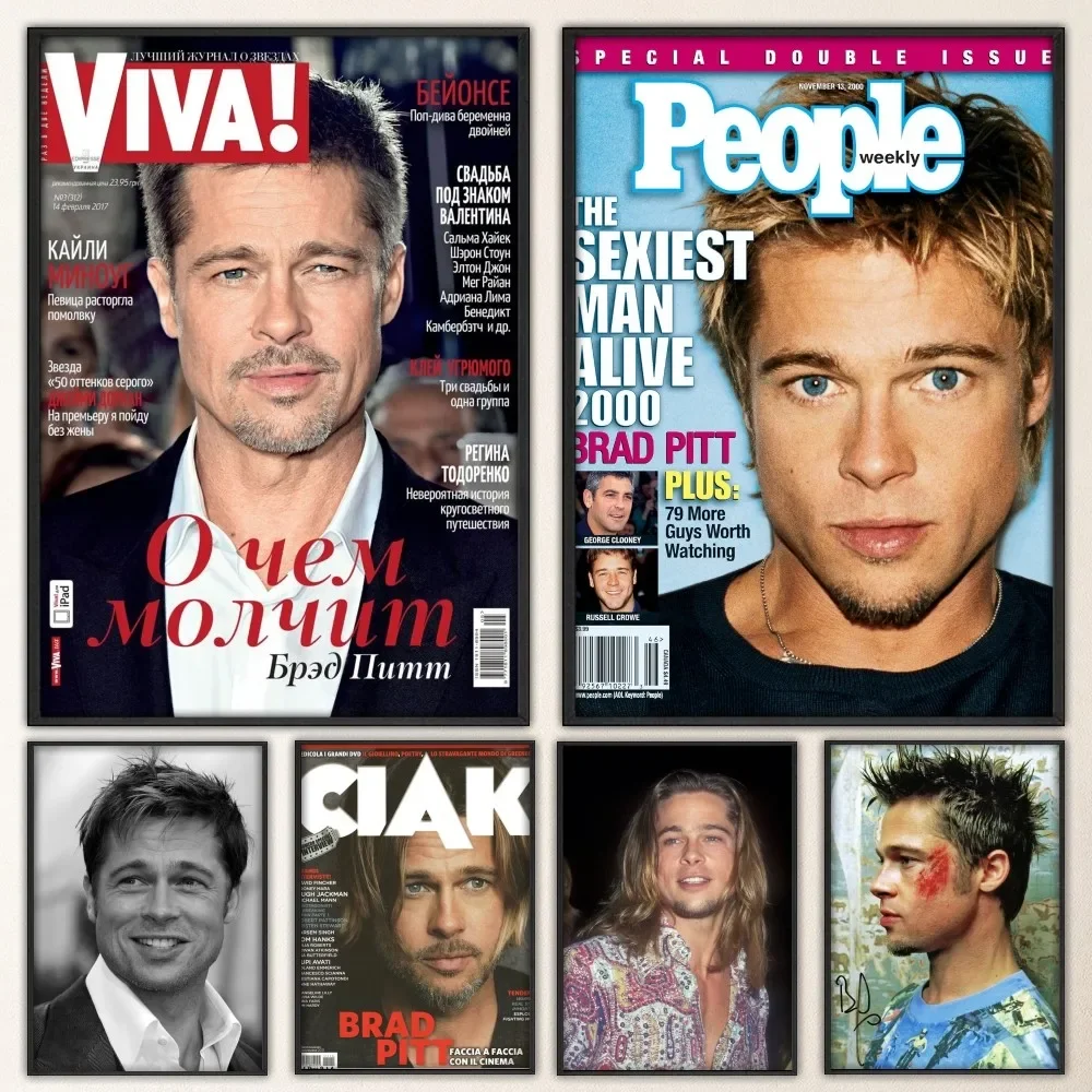 Celebrity B-Brad Pitt Poster Vintage Poster Prints Art Home Painting Bathroom Kitchen Bar Accessories Wall Sticker Small Size