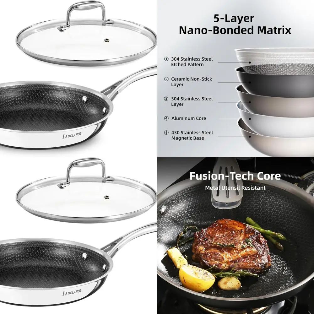 

10-Inch Ceramic Nonstick Fry Pan with Glass Lid, Cool Handle, Dishwasher & Oven Safe, PFOA-Free, Suitable for All Cooktops