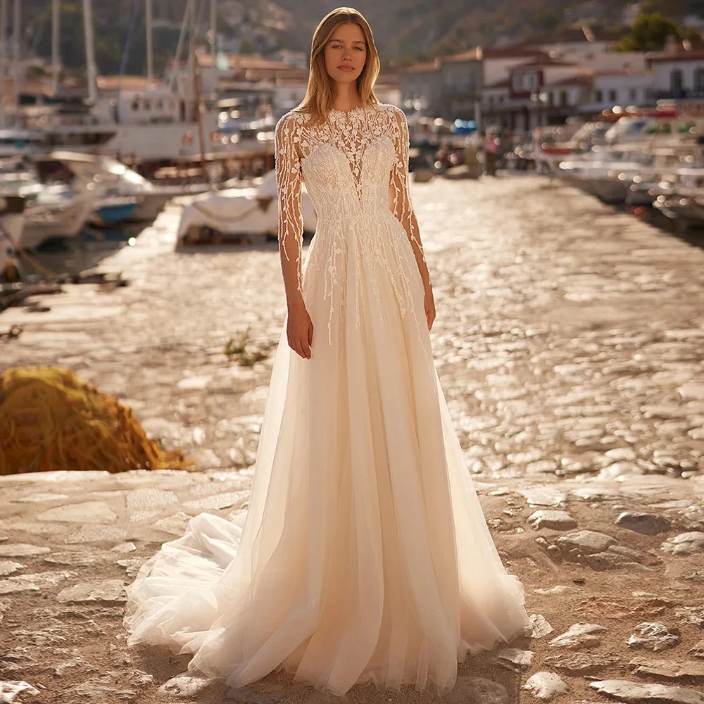 Luxury Empire Wedding Dresses for Ladies Elegant Strapless Bridal Gowns with Lace Exquisite Full Sleeve Vestidos De Novia New