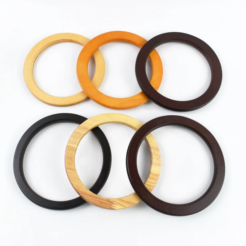 2Pcs Deepeel Round Wood Handle Wooden O Ring Bags Handles for Handbag Strap Purse Frame DIY Sewing Brackets Bag Accessories