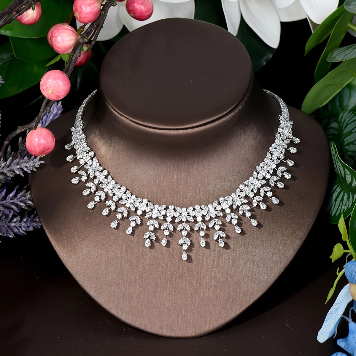Latest Bridal Wedding Jewelry Sets High Quality Leaf Round Design Women Anniversary 4pc Necklace and Earring Sets S-346 - Image 4