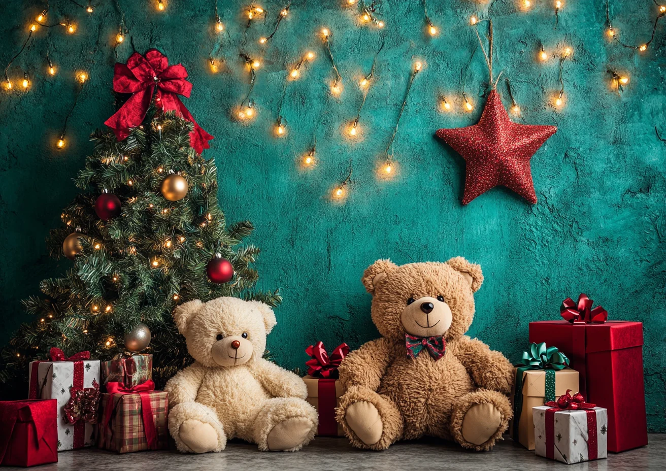 سانتا هدية ورشة عمل خلفية التصوير الفوتوغرافي لعبة الدب شجرة عيد الميلاد صندوق البريد بريق خلفية الشتاء طفل عيد ميلاد فوتوبوث #4