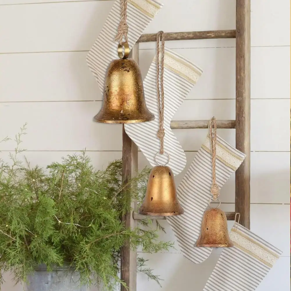 Christmas Decoration Bell Warm Holiday Bell Vintage Handmade Christmas Bells Set Metal Harmony Sound Bells for Indoor Outdoor