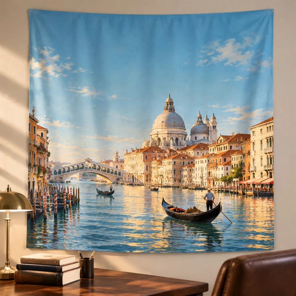 VIKAMA Venice Canal Tapestry Wall Hanging, Romantic Aesthetic Room Decor Wall Art Tapestries for Living Room Bedroom Dining Room