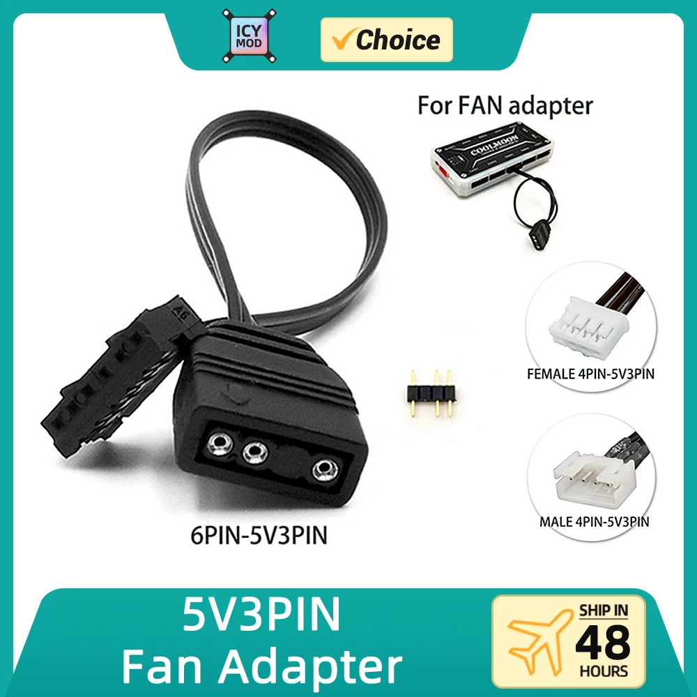 Fan Interface 6PIN-5V3PIN Fans Adapter Cable AURA SYNC Light Bar Converter Small 4PIN-3PIN Wire Exclusive Header COOLMOON