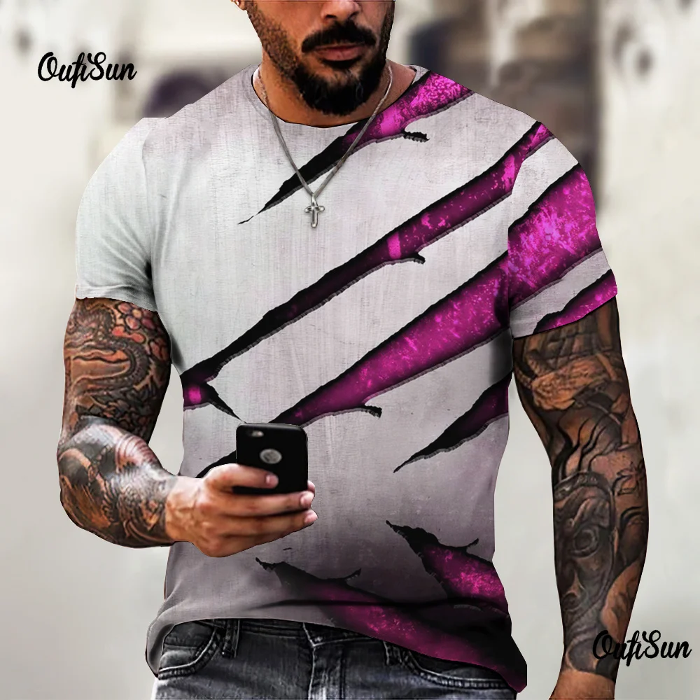 Fashion T-Shirts For Men 3d Animal Claw Printed Men's Clothing Street Designer Short Sleeved Loose Oversized Tshirts Casual Tops