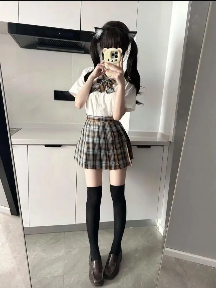 Conjunto de Uniforme Escolar Bonito, Camisa Blanca, Falda con Estampado de Peces, Estilo Japonés, Versátil, Suave, Disfraz JK para Niñas, Tela de Poliéster Transpirable