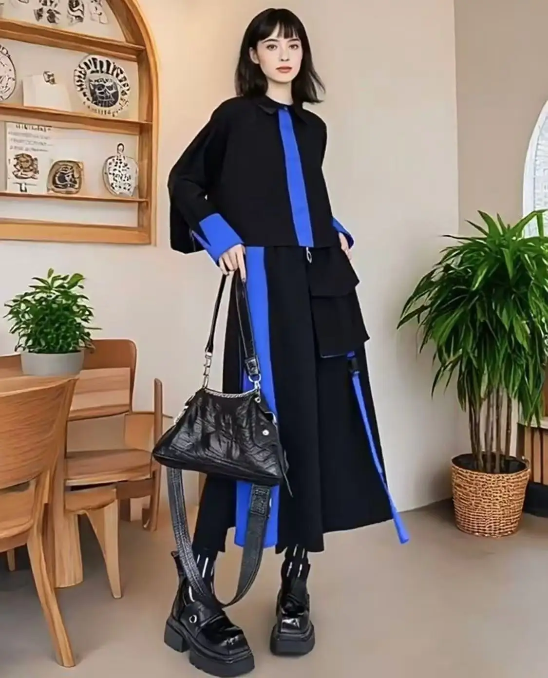 New Chinese Style Costume Women's Patchwork Contrast Color Tops Skirt Set Casual Fashion Oversized Windbreaker Looks Slim Coat