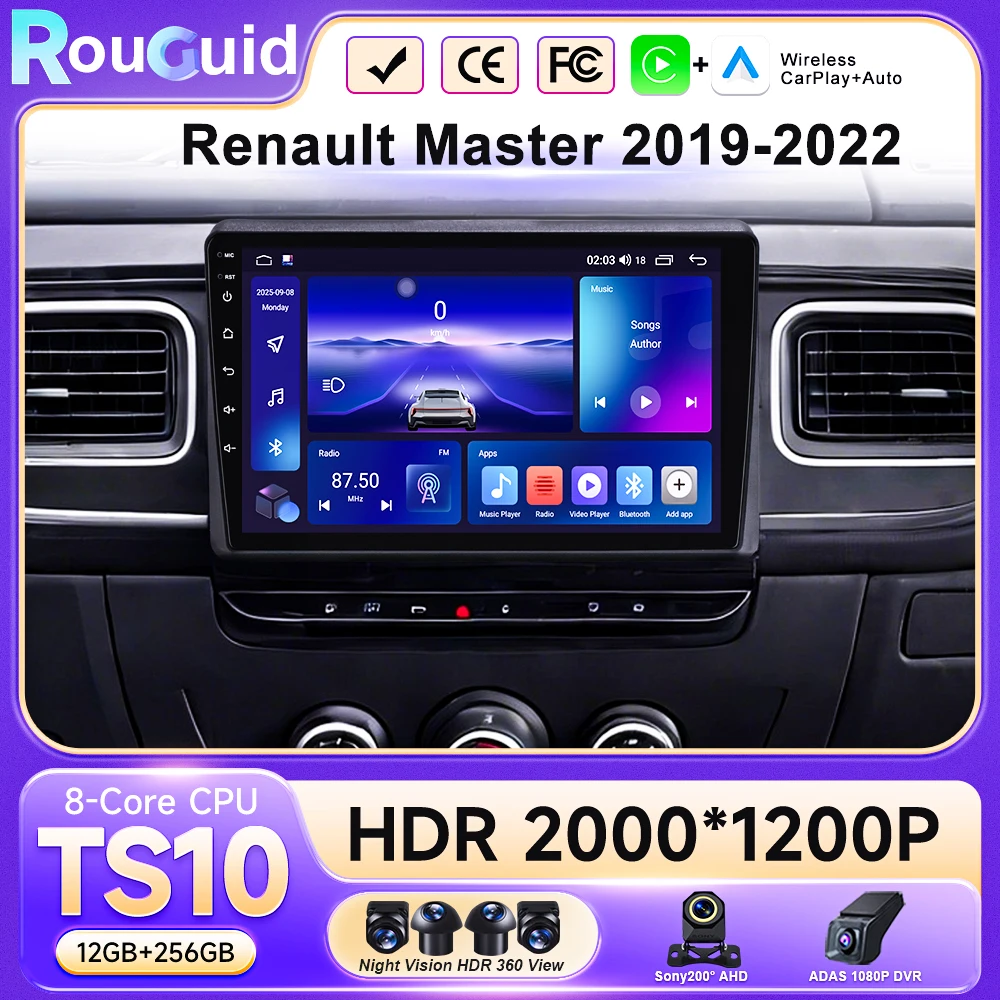For Renault Master 2019 2020 2021 2022 Car Radio Android 16 Carplay Auto Navigation DVD Video Player 2 Din Stereo Head Unit GPS