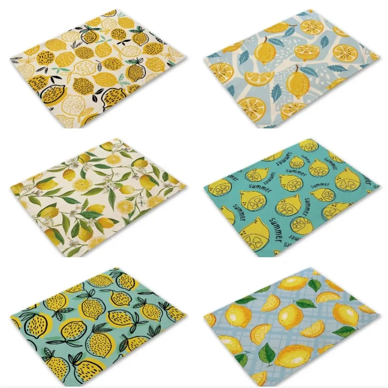 

Летний льняной коврик с рисунком фруктов и лимона, кухонный коврик для столовых приборов, коврик для чашки, коврик для обеденного стола, домашний декор
