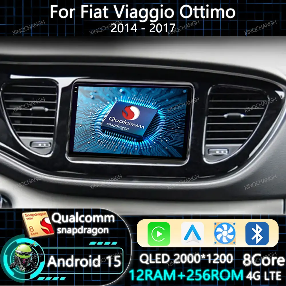 Radio Mobil Android 15 Untuk Fiat Viaggio Ottimo 2014 - 2017 Unit Head GPS Qualcomm BT 4G LTE 5G WIFI Carplay Auto QLED 2DIN BT GPS
