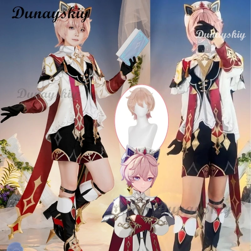 

Набор для косплея Genshin Impact Dahlia — светло-розовый парик с короткими волосами, милое платье и шляпа | Костюм унисекс для женщин/мужчин идеальный Хэллоуин