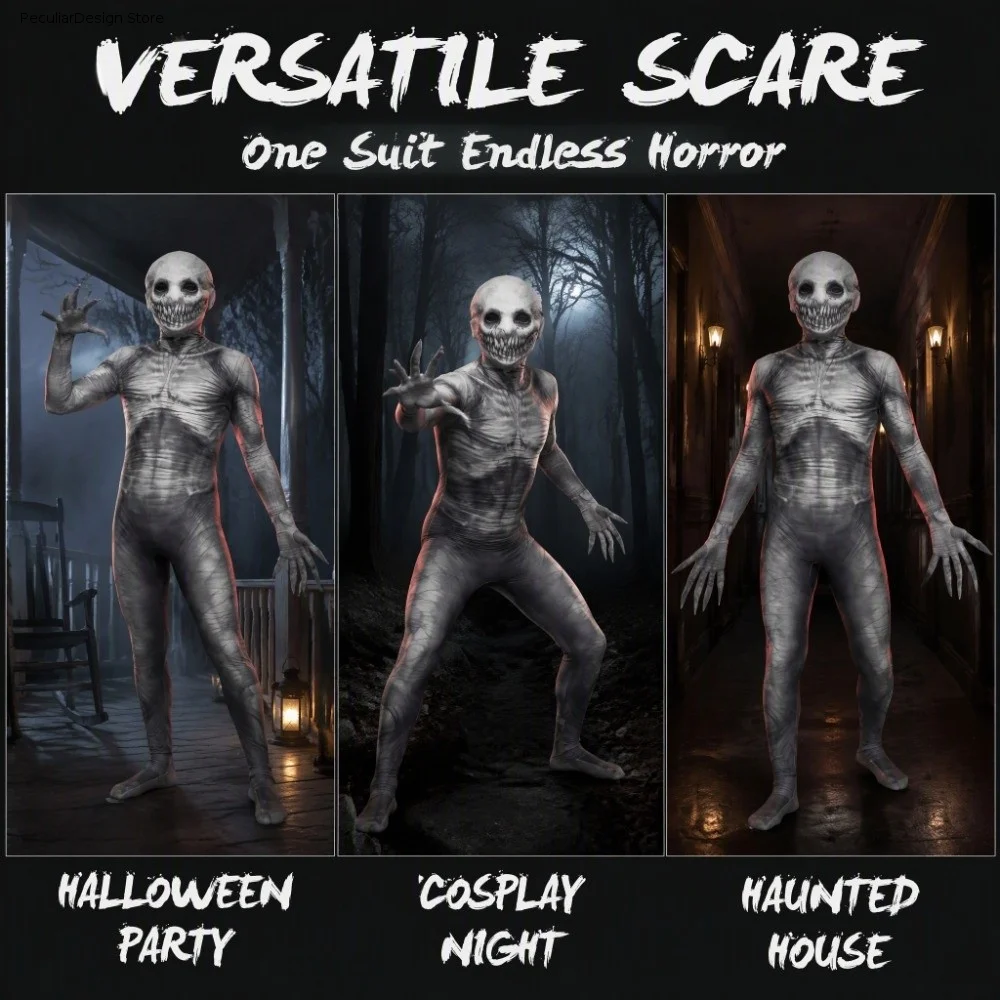 Zombie Halloween Cosplay Costume Polyester Separate Headgear Skeleton Costume Elastic Dress Up Cosplay Clothing Props Party
