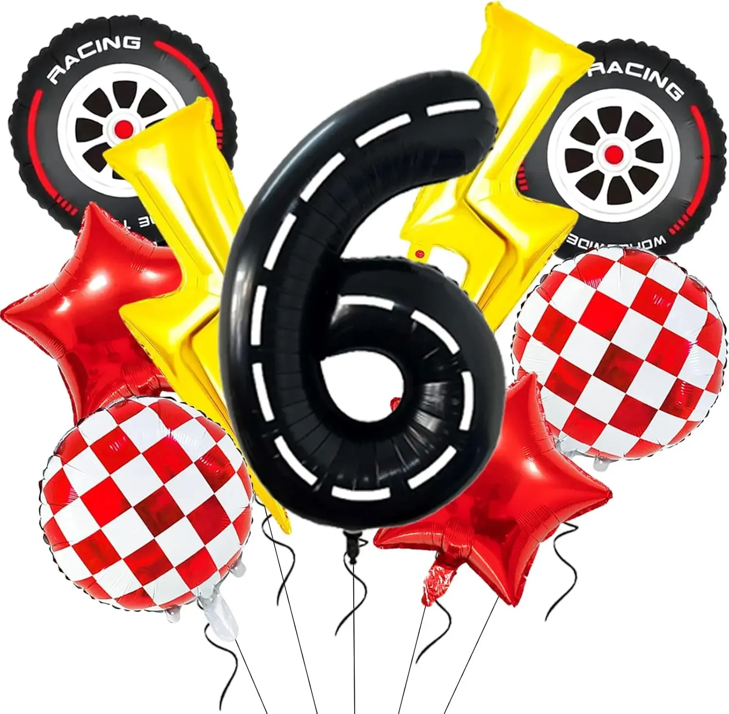 9-teiliges Rennwagen-Themen Ballonset, Karierfahne Design Ballonkit für Jungen Geburtstag, Rennthemen-Partydekoration – Detail 7