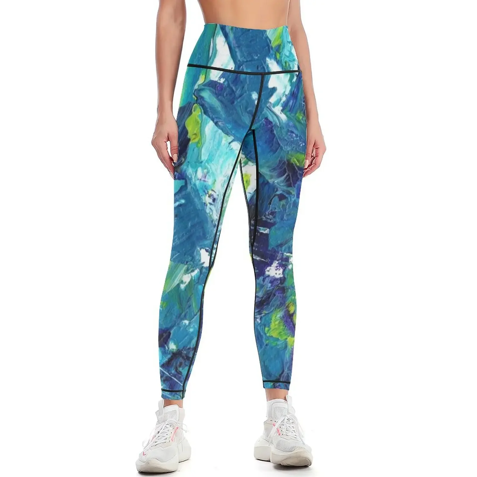

Blue Green Paint Leggings Training pants sportswear for gym push up tights for Fitness woman Womens Leggings
