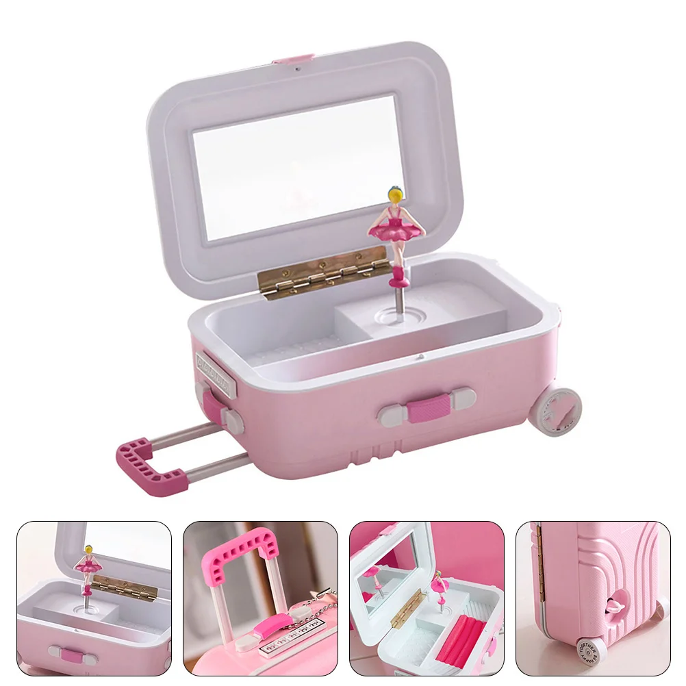

Musical Jewelry Box Colored Suitcase Design Ballet Girl Rotating Mechanism Storage Holder For Desktop Decoration Gift Home Decor