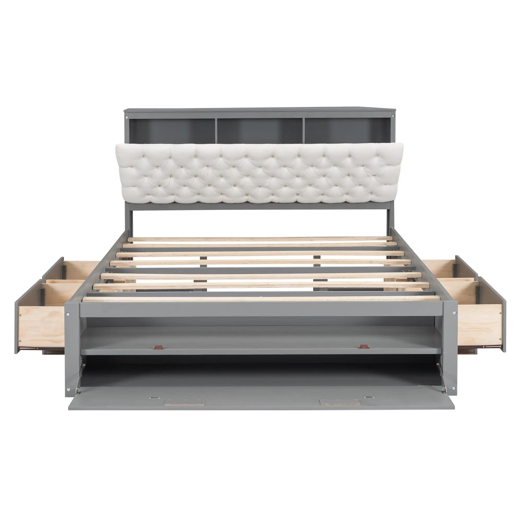 TSEA Queen Size Platform Bed with Storage board and Shoe Rack, Multi-Functional Upholstered Bed Fe with Ders for - view 6