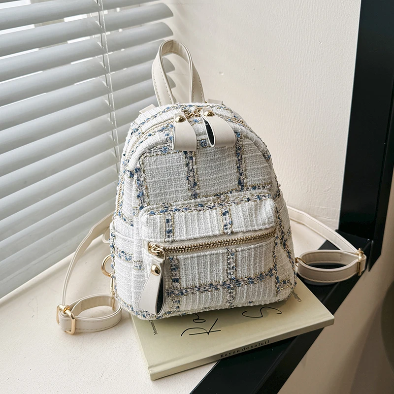 Grid Pattern Small Backpack Large Capacity High Quality Sense of Luxury Backpack for Women 2024 Fashion Casual Versatile