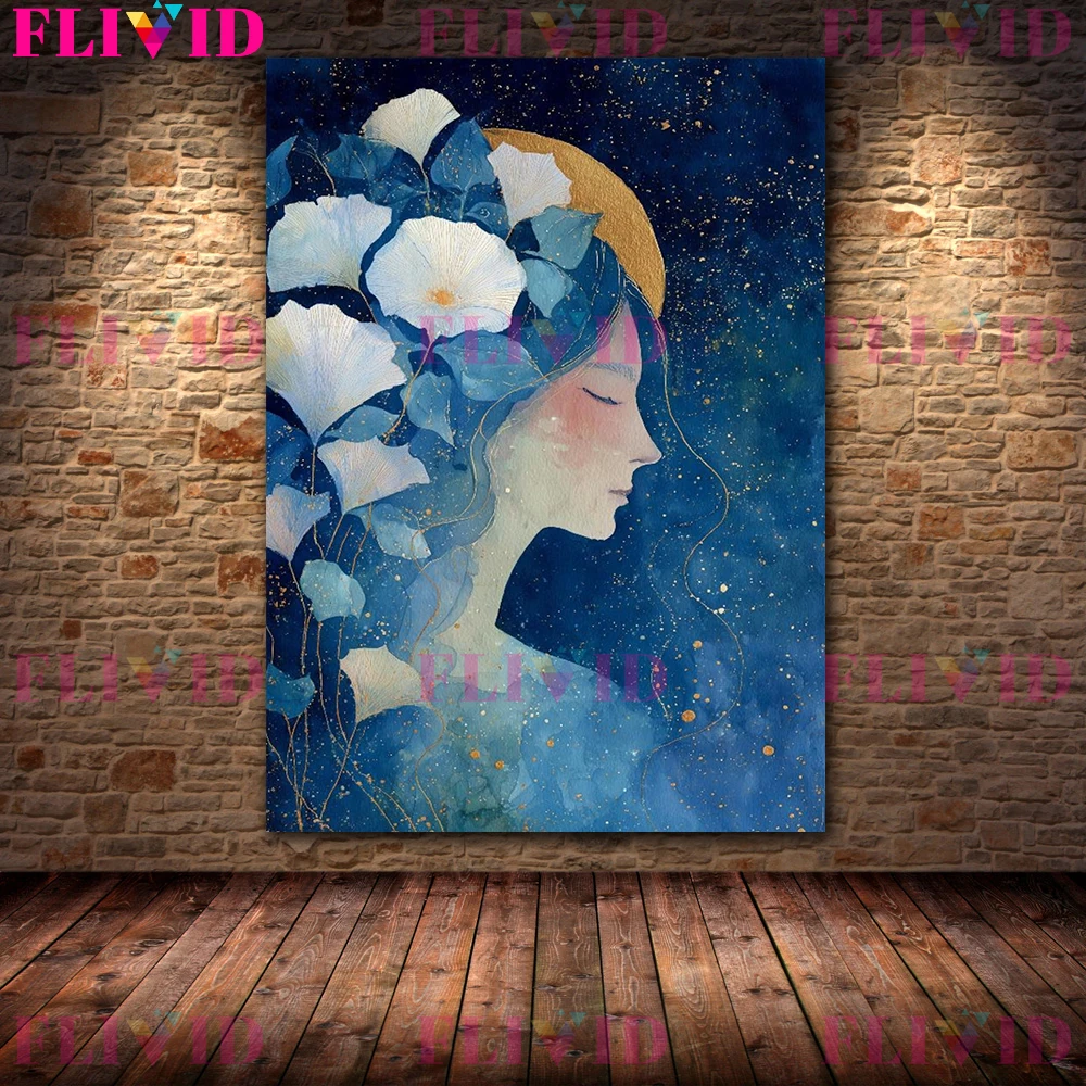 Moon Goddess Hecate,Selene,And Lilith Divine Feminine Mythology Wall Art Canvas Painting,Moonlit Reverie Art Poster Print Decor