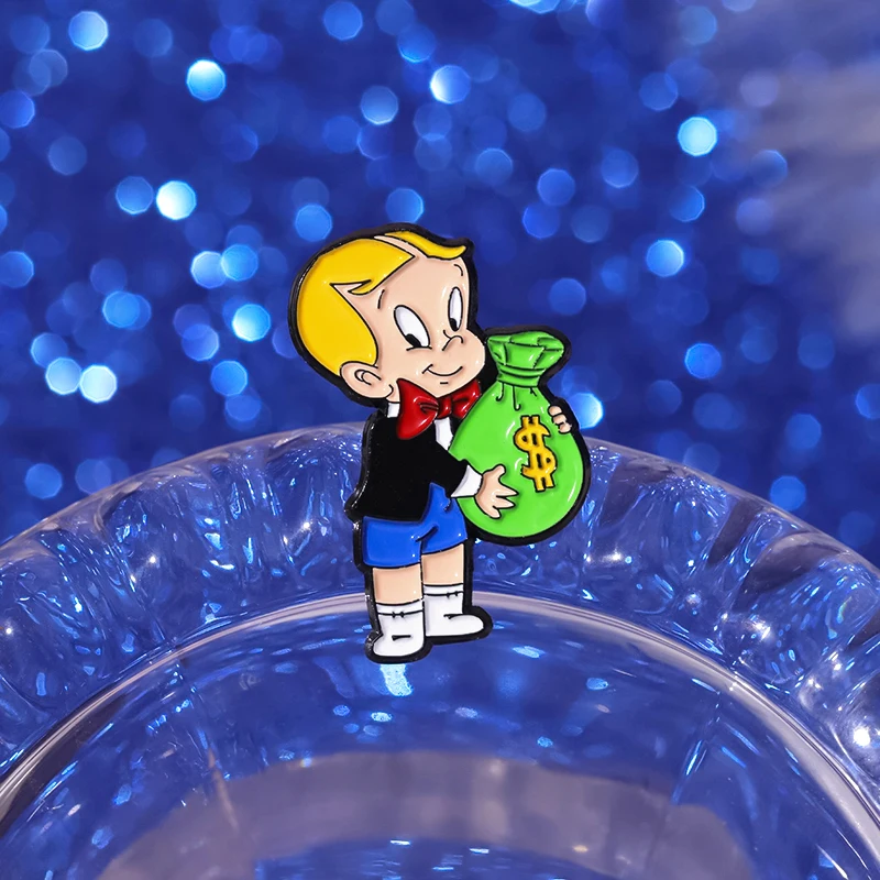 Cartoon Richie Rich Enamel Pins Comedy Anime Money Bag Brooch Lapel Accessories Badge On Backpack Clothes Wholesale Gifts