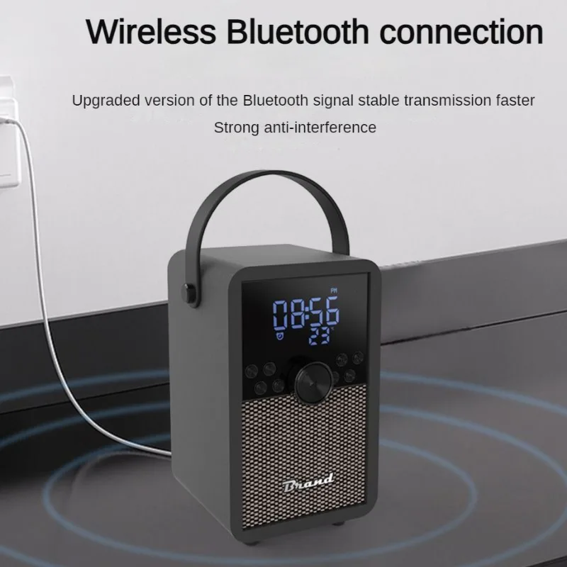 

Outdoor Camping Loudspeaker Vintage Portable Wooden Wireless BT Speaker Rechargeable Mini FM Radio with Alarm Clock Temperature