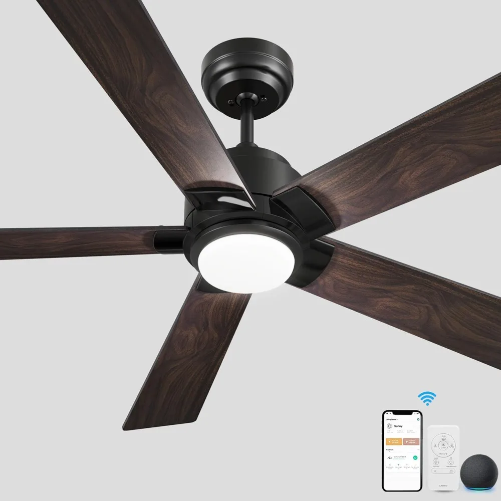 Smart WiFi LED Ceiling Fan, 52inch Plywood Outdoor Smart Ceiling Fan with Remote, App Control with Timer and Schedule