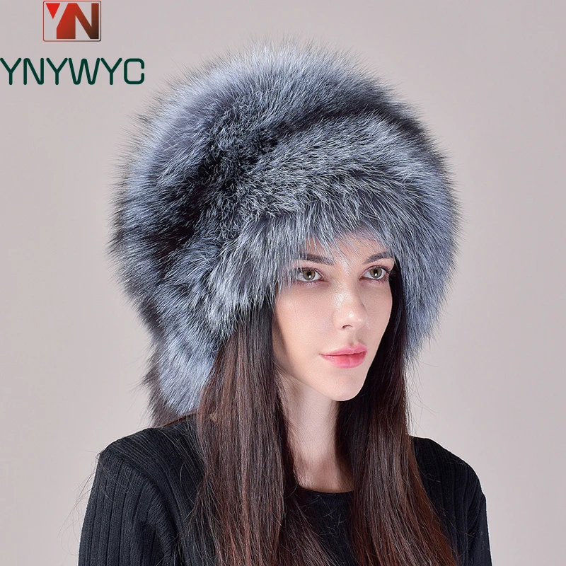 2024 New Style Natural Fox Fur Russian Hat Ushanka Women Winter Warm Fluffy Popular Style Female Tail Cap Fashion Real Fur Hats