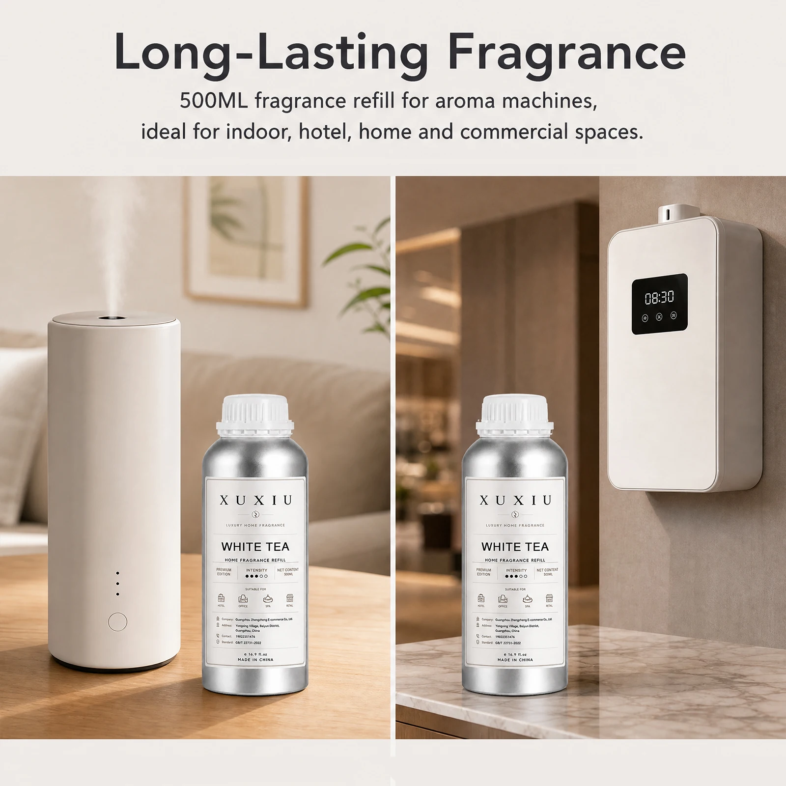 500 milliliters of fragrance replenishing solution, with longer-lasting oiliness, suitable for home use and public places.