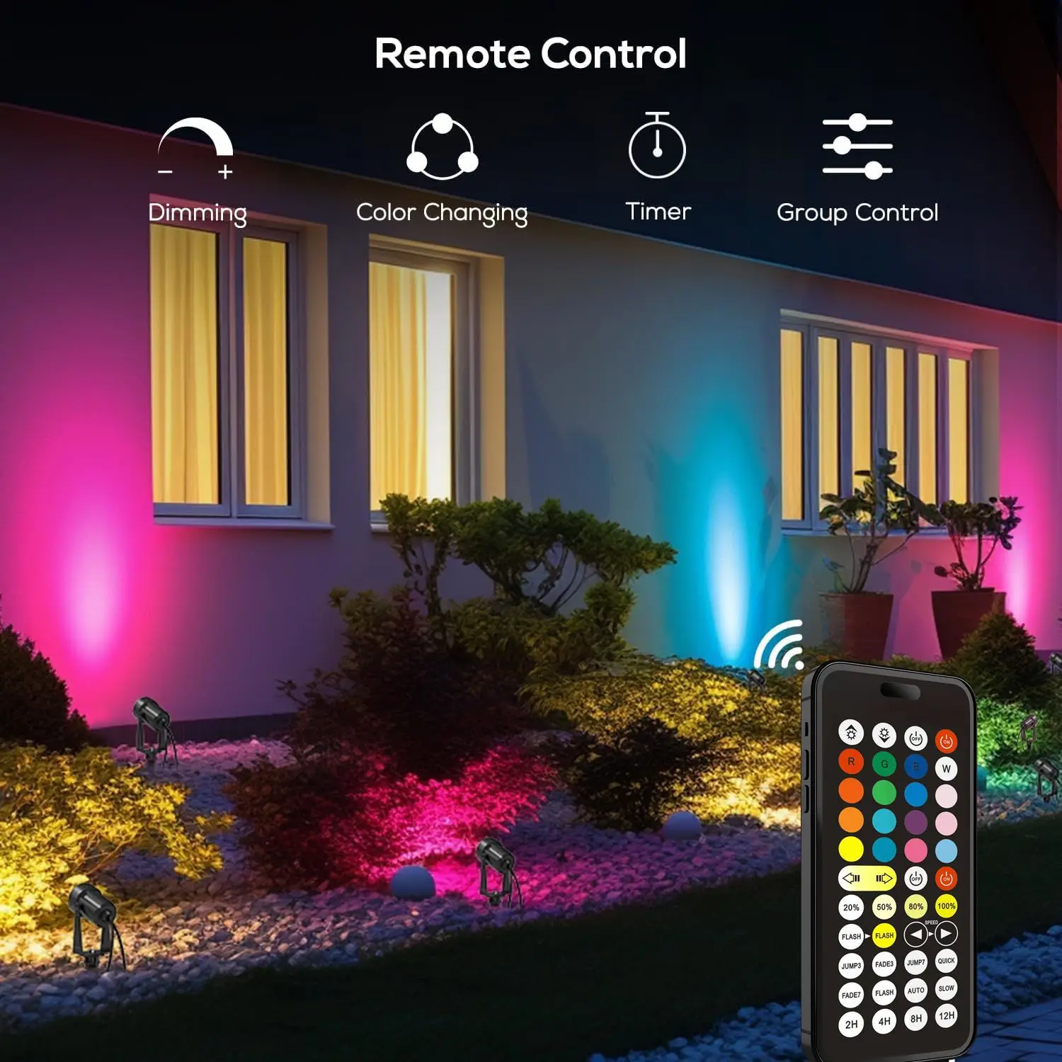 New RGBW spotlight Park scenic spotlight beautification lighting spotlight RF remote control timing spotlight